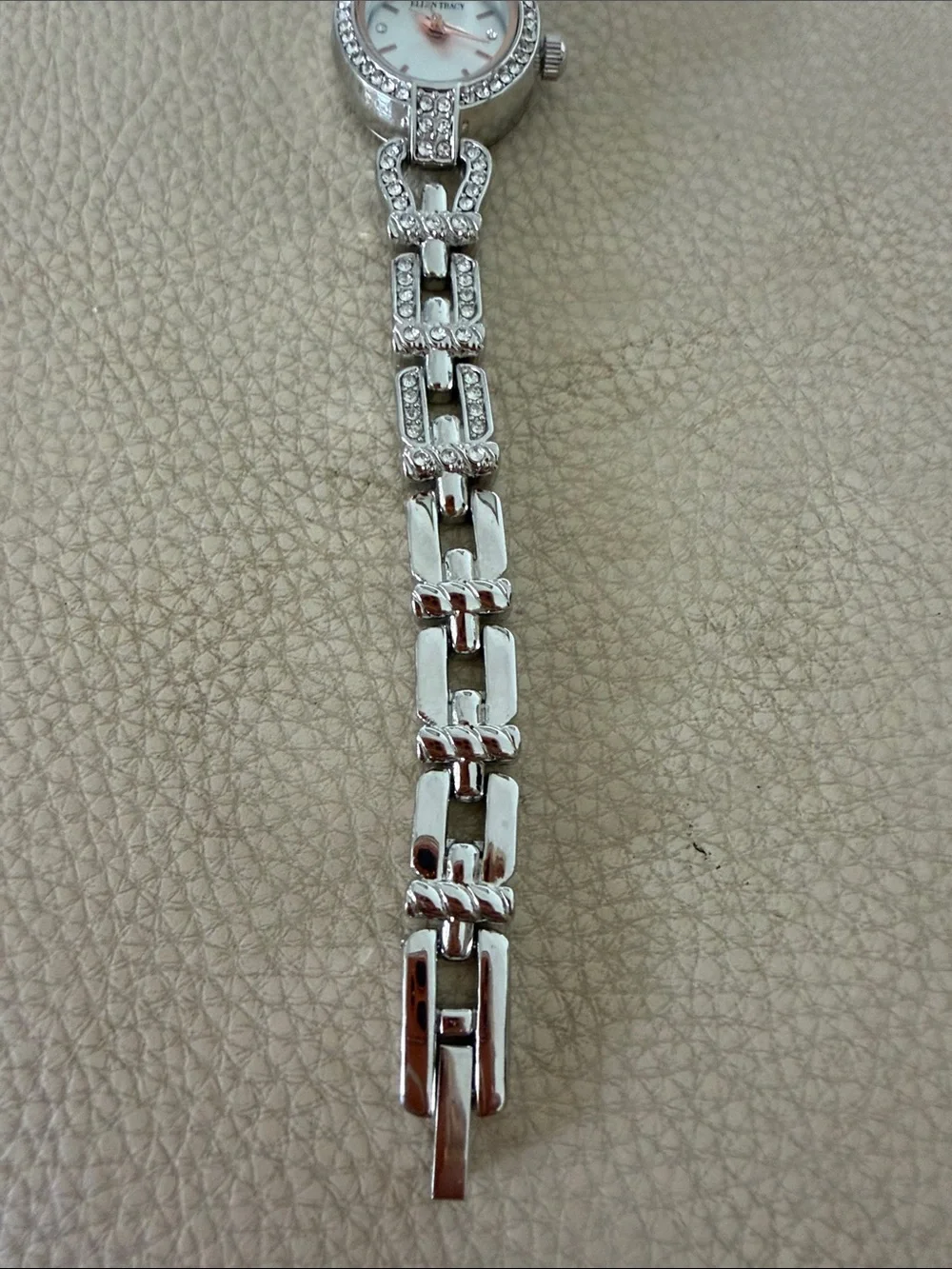 Ellen Tracy Silver-Tone Crystal Accent Women's Bracelet Watch